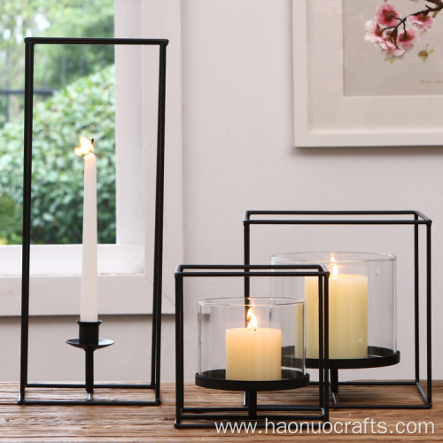 iron craft geometrical contracted glass candlestick